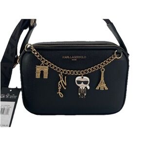Karl Lagerfeld Paris Maybelle Crossbody Bag Black Gold NWT L5GEZ9BJ